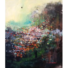 Shan Amrohvi, 30 x 36 inch, Oil on Canvas, Cityscape Painting, AC-SA-163